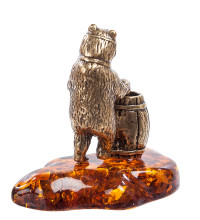  Фигурка "Медведь с бочкой меда" (латунь, янтарь)