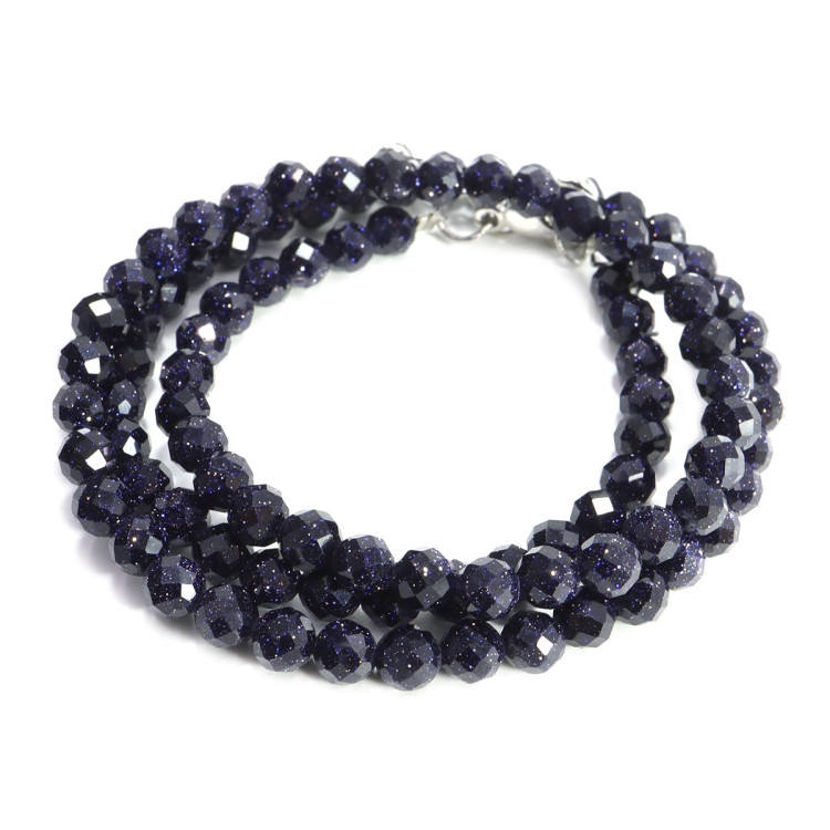 Бусы из камня Синий авантюрин алмазная огранка 4мм удача, победа, везение, богатство