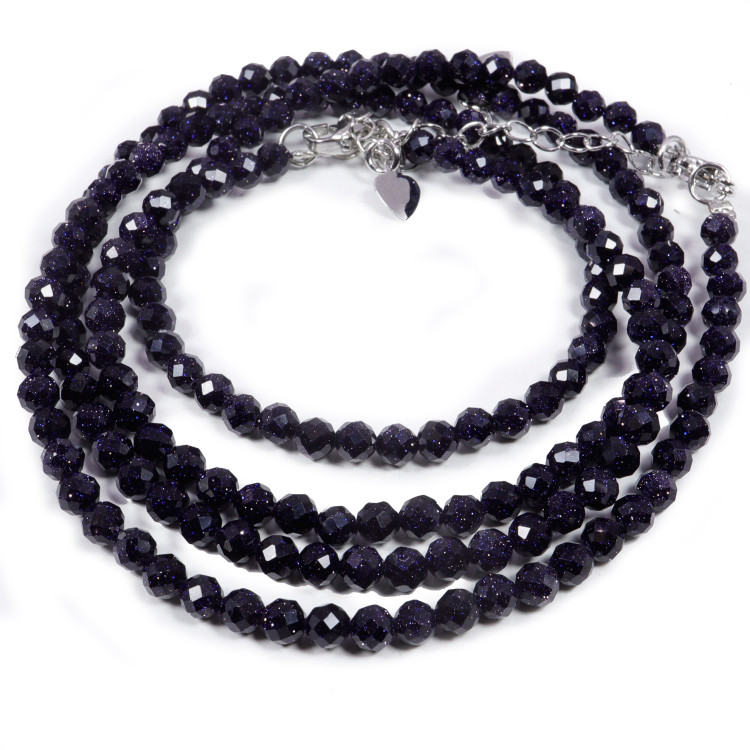 Бусы из камня Синий авантюрин алмазная огранка 4мм удача, победа, везение, богатство