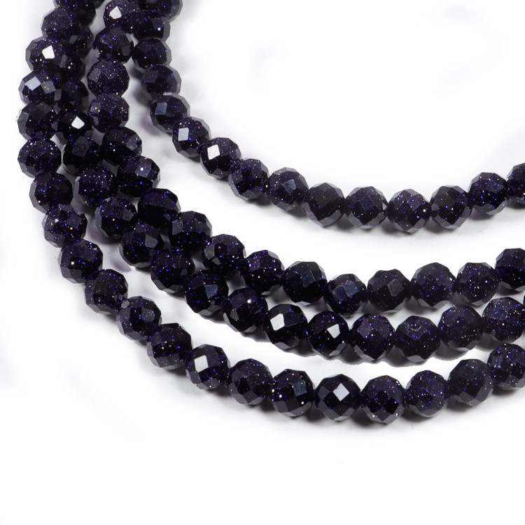 Бусы из камня Синий авантюрин алмазная огранка 4мм удача, победа, везение, богатство