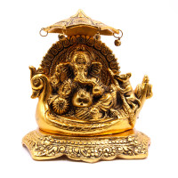 Ганеш на троне-лебеде  силумин Gold 13см символ защиты и процветания через мудрость