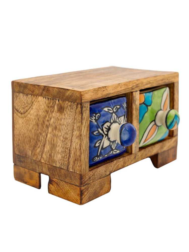 Шкатулка -комодик на 2 ящика (дерево,керамика ) Ш