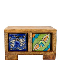 Шкатулка -комодик на 2 ящика (дерево,керамика ) Ш