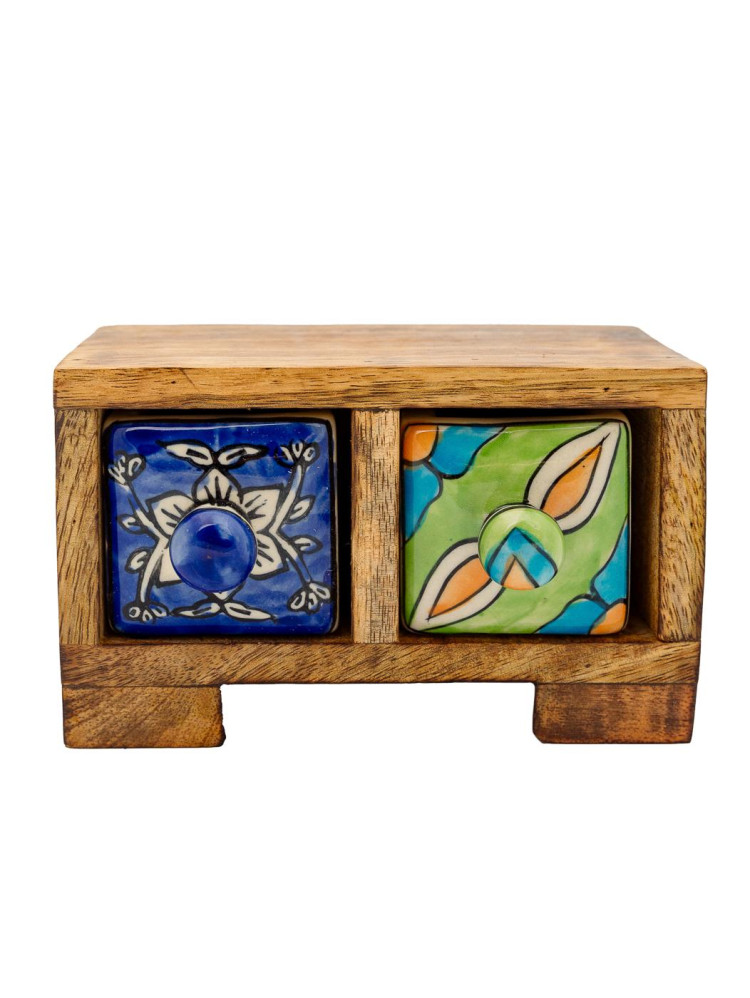 Шкатулка -комодик на 2 ящика (дерево,керамика ) Ш