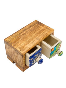 Шкатулка -комодик на 4 ящика (дерево,керамика ) Ш