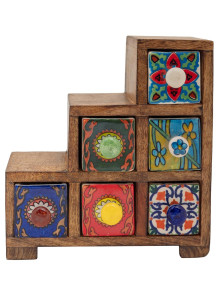 Шкатулка -комодик на 6 ящиков (дерево,керамика ) Шкатулка -комодик на 6 ящиков (дерево,керамика )
