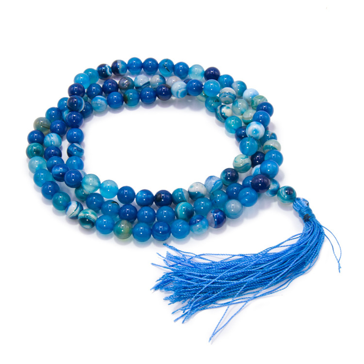 Четки  Голубой Агат - защита биополя и гармонизация чакр 108бус 8mm
