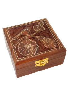 Шкатулка (дерево) резная "Птичка" 12х12х5см  Шк54