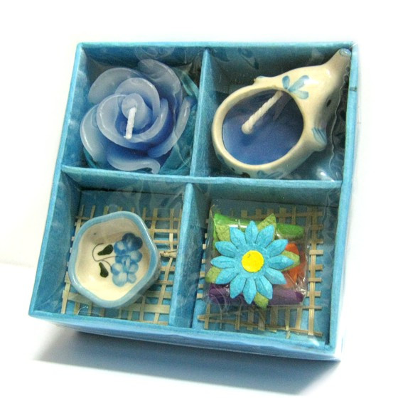 blue набор благовония, свечи, подставка 9х9х3,5см синий