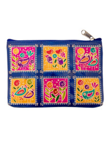 Косметичка кожа ручной принт "Птички"  0568/12 Косметичка кожа ручной принт "Птички"  0568/12