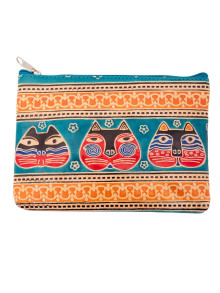 Косметичка кожа ручной принт "Кот"  0568/16 Косметичка кожа ручной принт "Кот"  0568/16