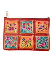 Косметичка кожа ручной принт "Птички"  0568/14 Косметичка кожа ручной принт "Птички"  0568/14