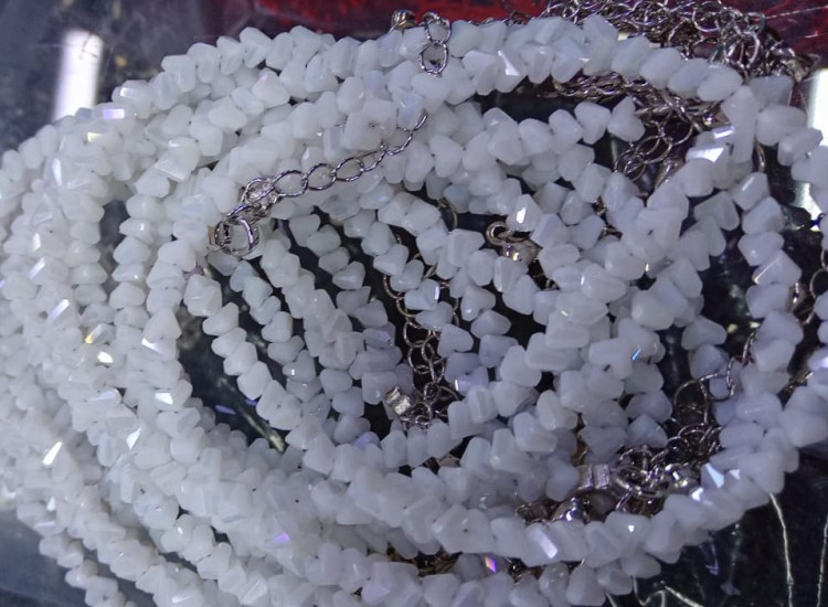 Браслет Шпинель с алмазной огранкой Белый перламутр 3мм