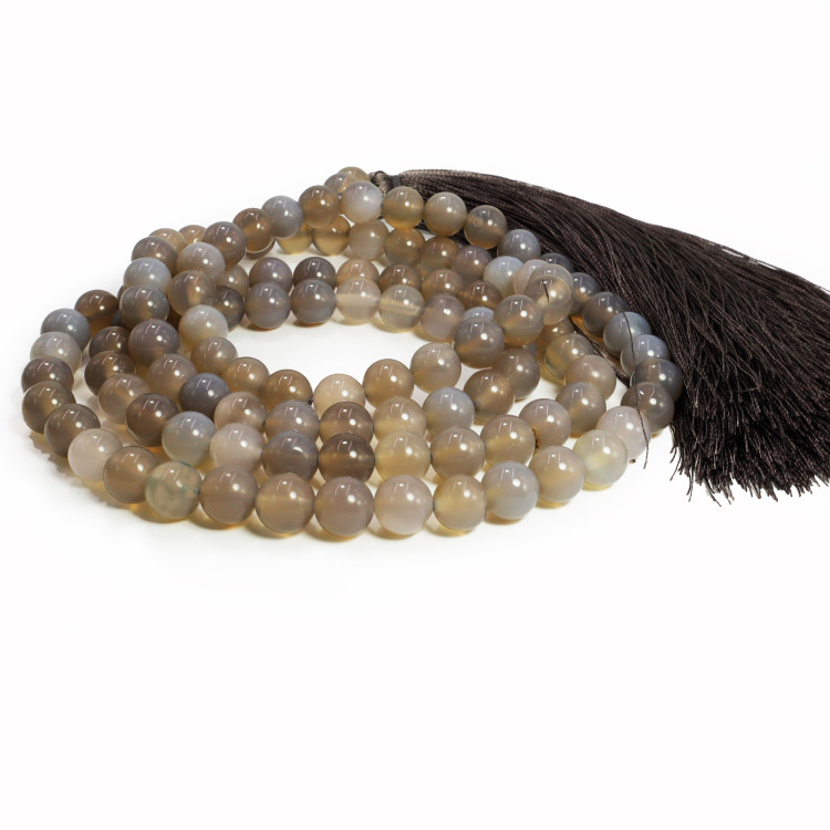 Четки  Серый агат канал - камень везения и удачи 108бус 8mm