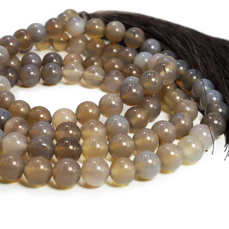 Четки  Серый агат канал - камень везения и удачи 108бус 8mm