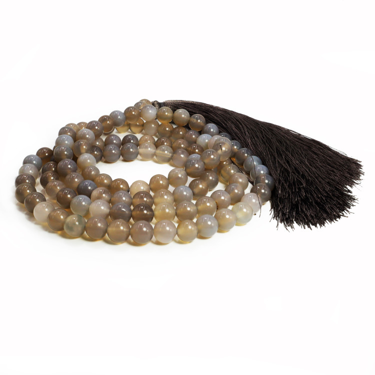 Четки  Серый агат канал - камень везения и удачи 108бус 8mm