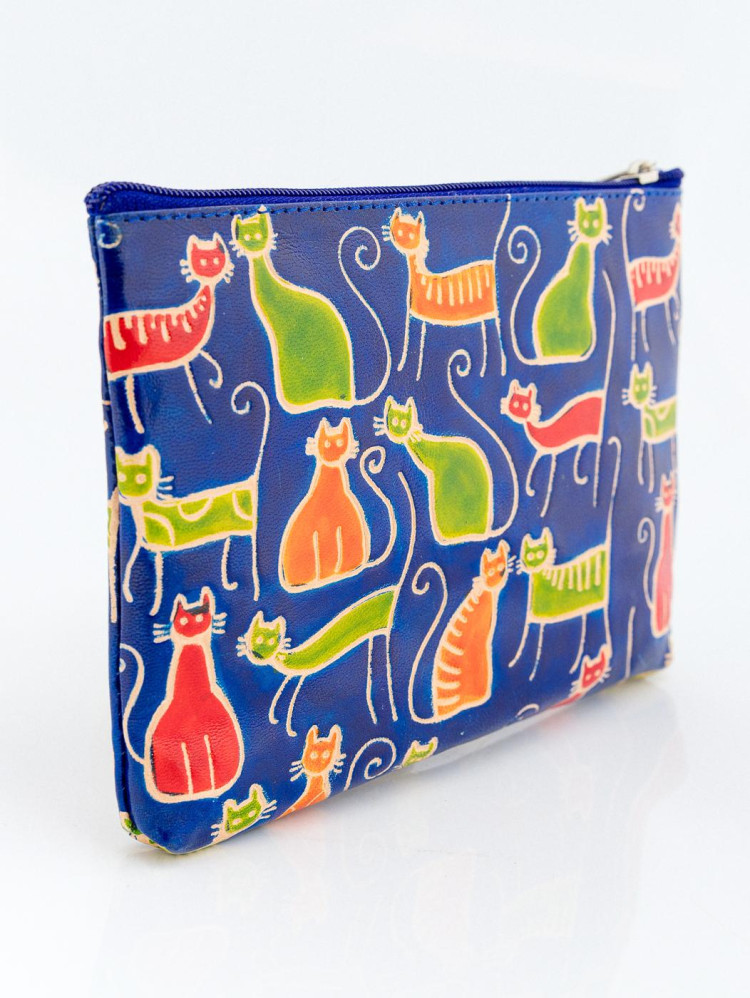 Косметичка кожа ручной принт "Кошки"
