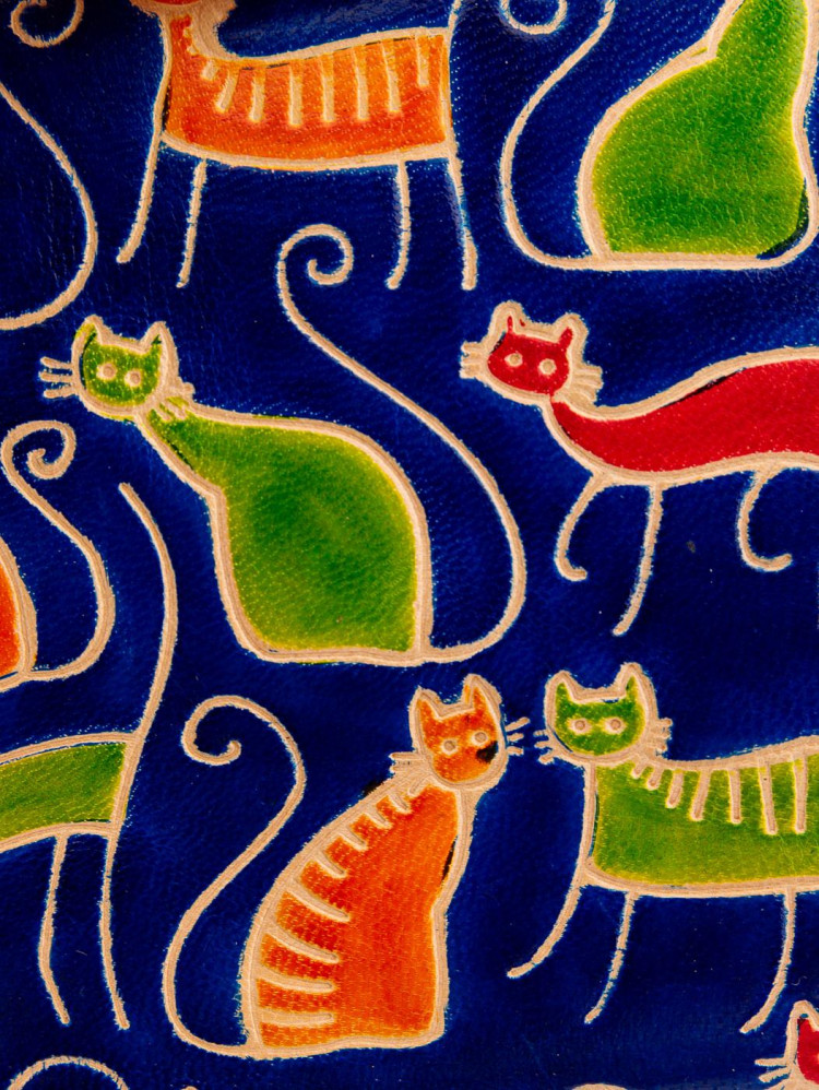 Косметичка кожа ручной принт "Кошки"