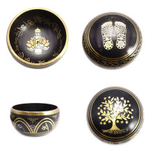 Чаша поющая УЦЕНКА с золотыми симв. Лотос 5 метал. от 420гр до 600гр 6,5см-10,5см