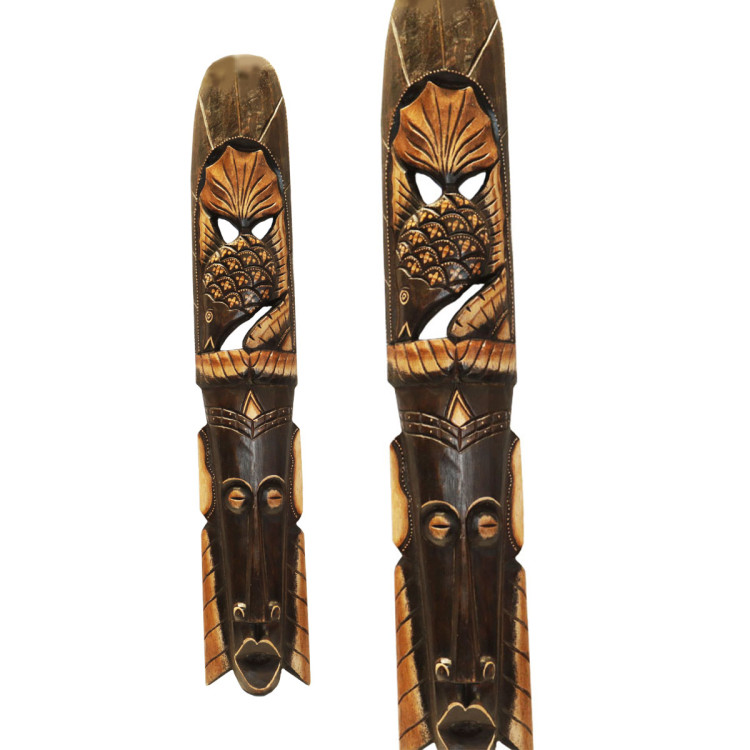 Маска настенная с денежный карпом, дерево албезия символ изобилия, везения и успеха 100см