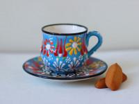 Керамическая чашка с блюдцем (голубой цвет)