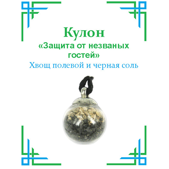 TK18 Кулон с хвощом полевым и черной солью, 2х1,5см, стекло