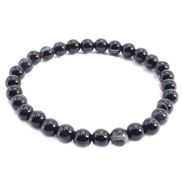 Браслет каменный  Черный агат - защита от дурного глаза порчи и соперниц