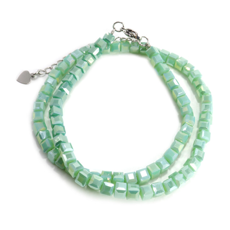 Бусы чокер Кубик хрусталь Изумрудные 4мм-38см алмазная огранка