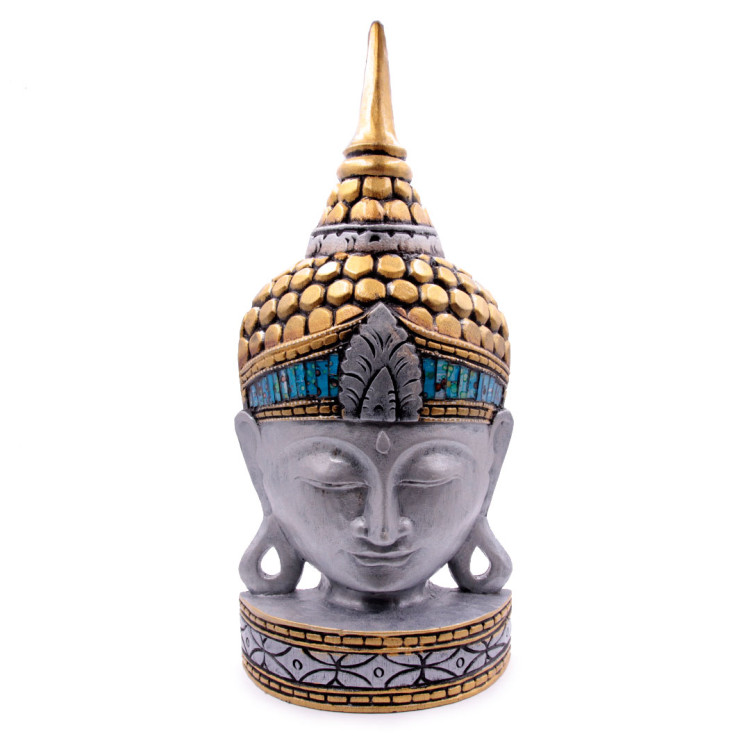 Маска настольная Голова Будда с мозаикой из стекла дерево Суар 50см