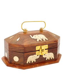 Шкатулка (дерево) резная "Сундучок Слон" 15х10х9см