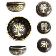 Чаша поющая УЦЕНКА с золотыми символами Дерево Жизни 5 металлов от 600гр -800гр h-7cм d-13см ХРУПКОЕ