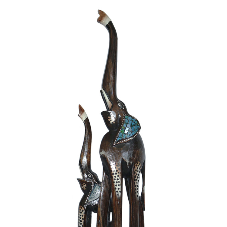 Фигурка из дерева Пара Слонов хобот вверх-стабильность, богатство, добрая удача дерево Албезия 70cm