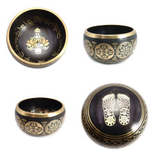 Чаша поющая УЦЕНКА с золотыми символами Лотос 5 металлов от 900гр до 1100гр 7,5см-15,5см ХРУПКОЕ