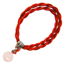 Браслет красный витой с камнем Розовый кварц 8мм,цвет сереб, металл, текстиль