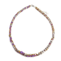 Бусы чокер Кубик хрусталь Сиреневый перламутр 4мм-38см алмазная огранка