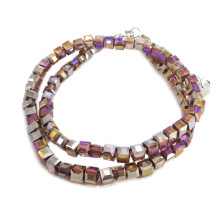 Бусы чокер Кубик хрусталь Сиреневый перламутр 4мм-38см алмазная огранка