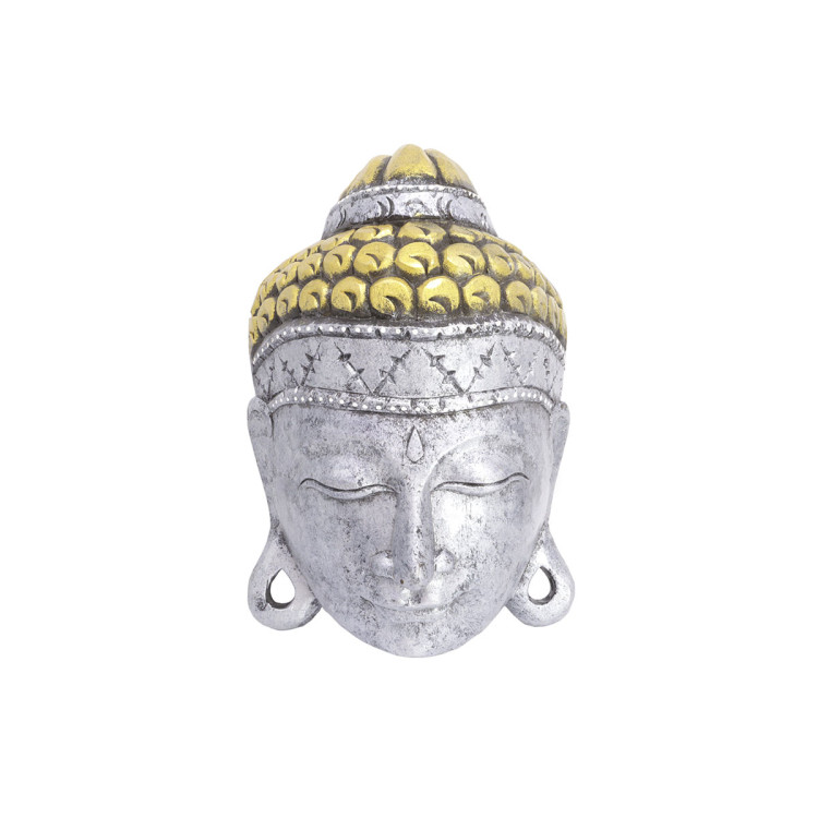 Маска настенная Голова Будды SILVER дерево Суар 30см-19см