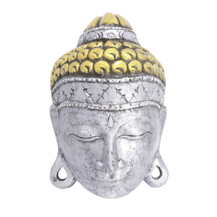 Маска настенная Голова Будды SILVER дерево Суар 30см-19см