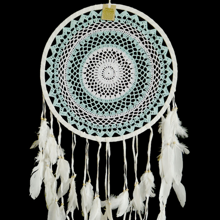 Ловушка снов из макраме оберег бело-голубая символ чистоты, гармнии и семейного счастья d-42см-100см