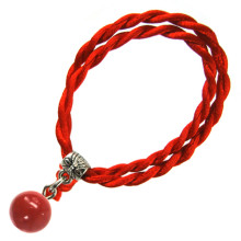Браслет красный витой с камнем Яшма красная 8мм,цвет сереб, металл, текстиль