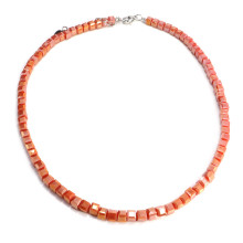 Бусы чокер Кубик хрусталь Коралловый перламутр 4мм-38см алмазная огранка