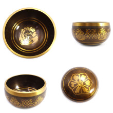 Чаша поющая УЦЕНКА с золотыми символами Лев 5 металлов от 420гр до 600гр 6,5см-11,5см ХРУПКОЕ