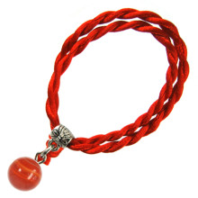 Браслет красный витой с камнем Сердолик 8мм,цвет сереб, металл, текстиль