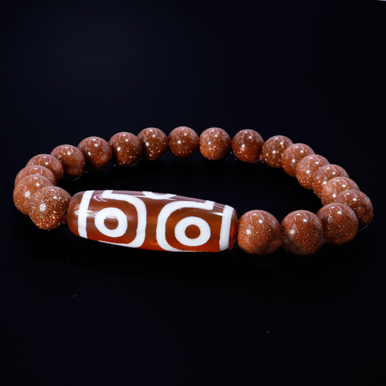 Браслет из камня Коричневый авантюрин и бусина Дзи 6 глазиков камень исполняющий желания 8мм