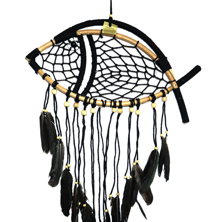 Ловушка снов Рыба из ротанга Черная снимает блоки с денежного канала h-80см L-50см