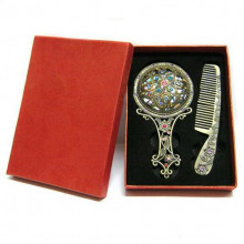 Набор Зеркало с расческой 15х11см металл Набор Зеркало с расческой 15х11см металл