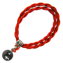 Браслет красный витой с камнем Гематит 8мм,цвет сереб, металл, текстиль