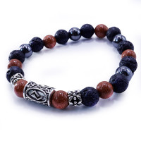 Браслет с руной Йера Авантюрин Лава Гематит ИСПОЛНЕНИЕ ЖЕЛАНИЙ, ОБРЕТЕНИЕ СЧАСТЬЯ  8мм