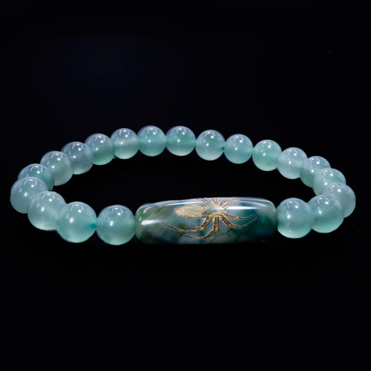 Браслет из камня Нефрит и бусина Дзи Скоробей Исполняет желания и дарует изобилие