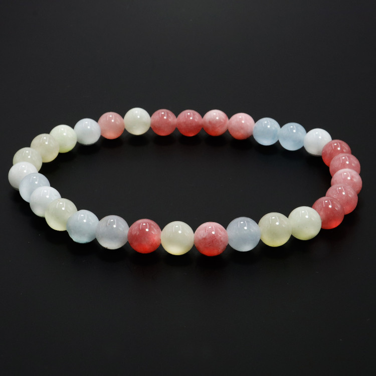 Браслет каменный Лунный камень, Берилл и Розовый кварц символ любви и верности 6мм